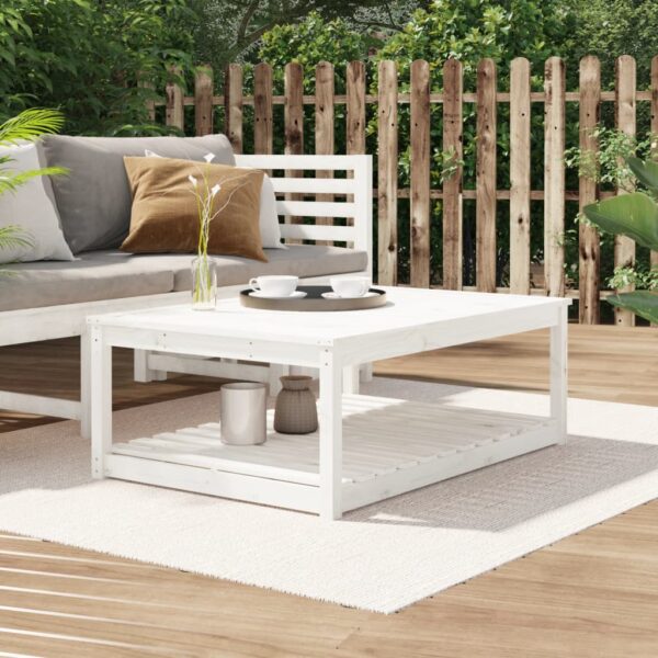 White Solid Pine Wood Garden Table Outdoor Patio Furniture with Shelf Storage