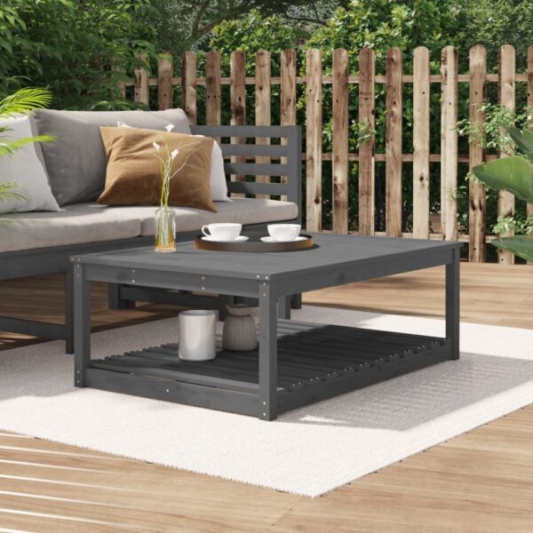 Outdoor Solid Pine Wood Garden Table Grey - Rustic Patio Furniture with Shelf