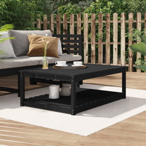 Solid Pine Wood Garden Table Black Outdoor Patio Furniture with Shelf Storage