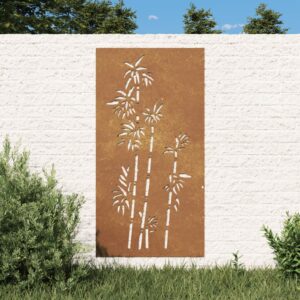 Rustic Bamboo Garden Wall Art Corten Steel Weatherproof Outdoor Decor Easy Hang