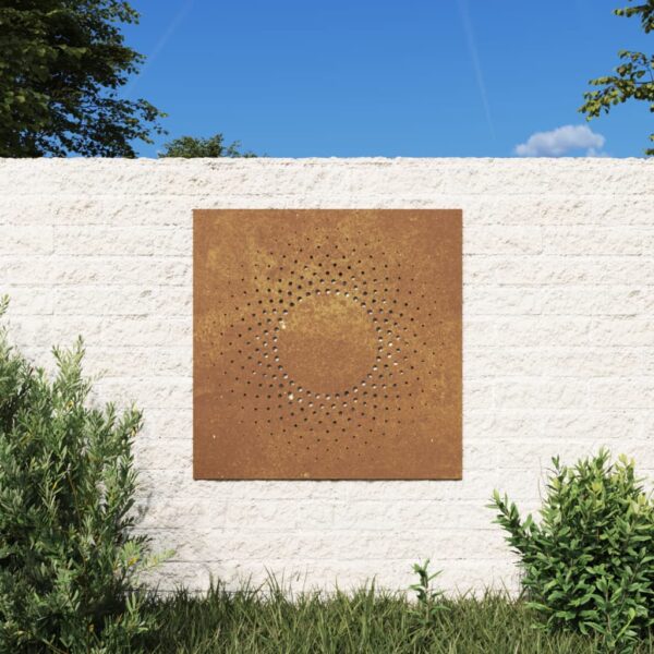 Rustic Sun Pattern Corten Steel Garden Wall Art Decor Weather Resistant Easy Hang