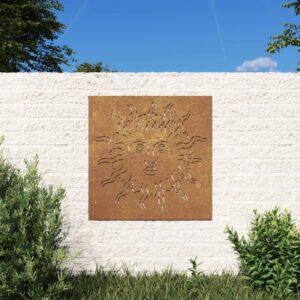 Rustic Sun Pattern Metal Wall Art Corten Steel Garden Decor Weather Resistant