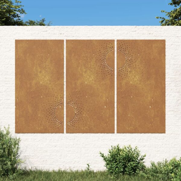 Rustic Sun Pattern Corten Steel Garden Wall Art Decor Set Weather Resistant