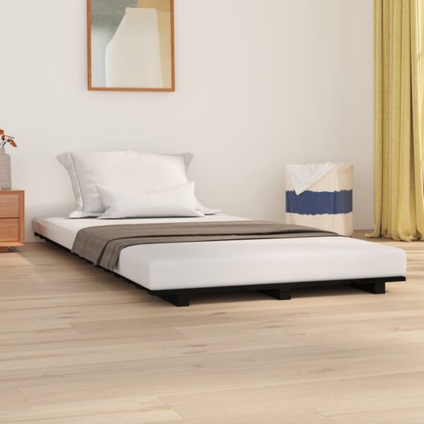 Bed Frame Black 92x187 cm Single Solid Wood Pine