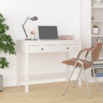 Elegant White Solid Pine Wood Study Desk with Drawers Home Office Furniture