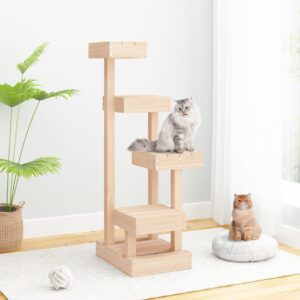 Multi-Level Cat Tree Solid Pine Wood Durable Sturdy Frame Climbing Perch Relax