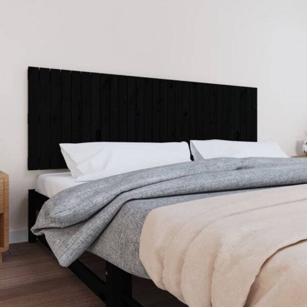 Wall Headboard Black 185x3x60 cm Solid Wood Pine