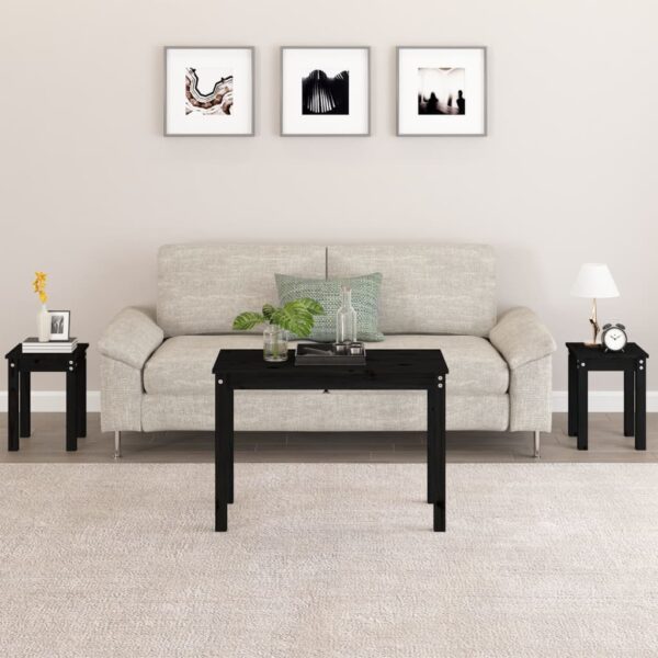 Nesting Tables 3 pcs Black Solid Wood Pine