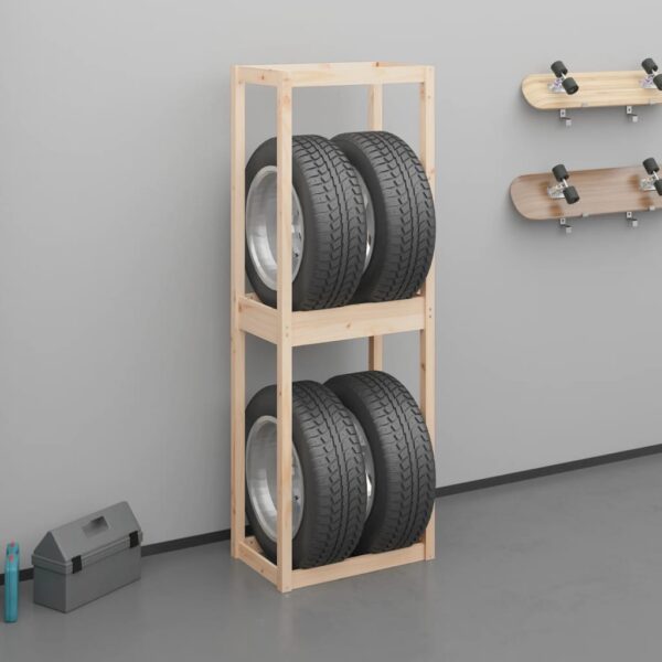 Solid Pine Wood Tire Storage Rack Organizer for Garage Workshop Shelving Unit