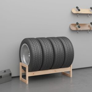 Solid Pine Wood Tire Storage Rack Organizer for Garage Workshop Untreated Wood