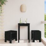 Set of Two Rustic Solid Pine Wood Outdoor Garden Stools in Black - Weatherproof