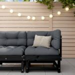 Outdoor Corner Sofa Sectional Black Pine Wood with Comfort Cushions Patio Lounge