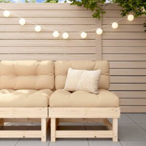 Outdoor Garden Patio Sectional Middle Sofa Solid Pine Wood with Beige Cushions