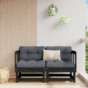 Outdoor Garden Patio Sectional Corner Sofas Set Black Wood with Cushions