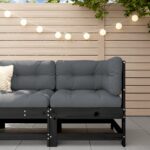 Outdoor Corner Sofa Sectional Black Pine Wood with Comfort Cushions Patio Set