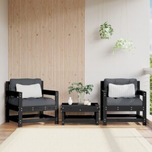 Outdoor Patio Garden Chairs Set of 2 with Comfort Cushions Solid Pine Wood Black