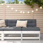 White Solid Pine Wood Middle Sofas Set with Comfort Cushions Patio Garden