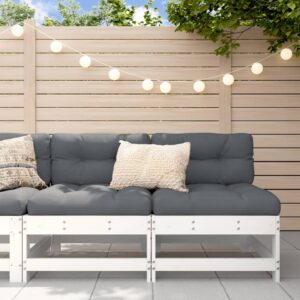 White Solid Pine Wood Middle Sofas Set with Comfort Cushions Patio Garden