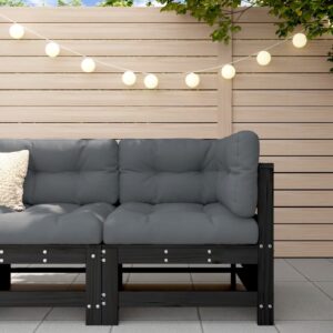 Outdoor Garden Patio Corner Sofa Solid Pine Wood with Comfort Cushions Black