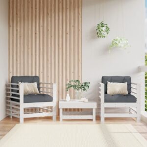 White Solid Wood Pine Outdoor Garden Chairs with Comfort Cushions Set of 2