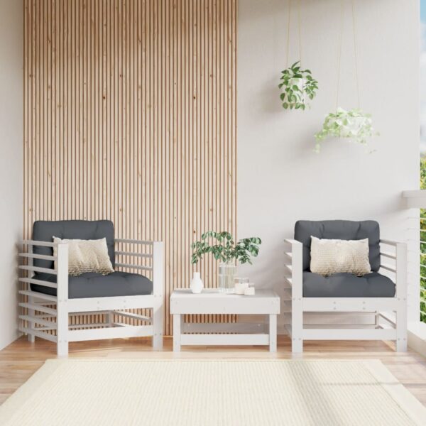 White Solid Wood Pine Outdoor Garden Chairs with Comfort Cushions Set of 2