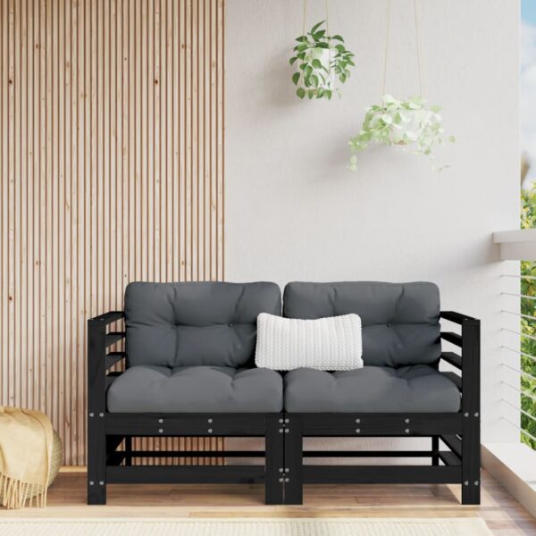 Black Solid Wood Pine Corner Sofa Set with Cushions Garden Patio Furniture