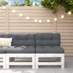 White Solid Pine Wood Middle Sofas Set with Comfort Cushions Patio Furniture