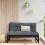 Outdoor Garden Patio Sectional Middle Sofa Solid Pine Wood with Cushions Black