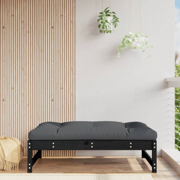 Outdoor Garden Footstool Black Solid Pine Wood with Soft Cushion Patio Deck