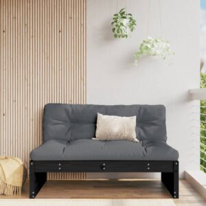 Outdoor Garden Patio Sectional Middle Sofa Solid Pine Wood with Cushions Black