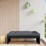 Outdoor Garden Footstool Black Solid Pine Wood with Soft Cushion Patio Seating