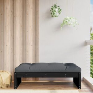 Outdoor Garden Footstool Black Solid Pine Wood with Soft Cushion Patio Seating