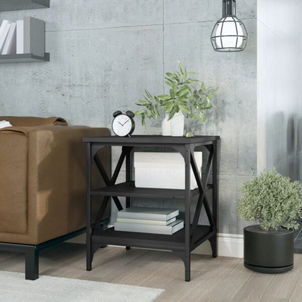 Chic Black Side Table Engineered Wood Sturdy Storage Space Adjustable Legs