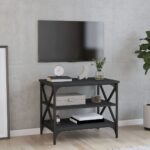 Chic Black Engineered Wood TV Cabinet Media Unit with Iron Frame and Storage