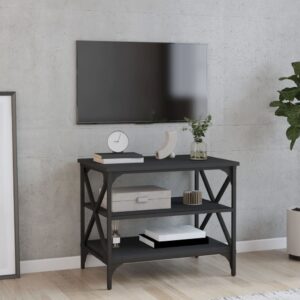 Chic Black Engineered Wood TV Cabinet Media Unit with Iron Frame and Storage