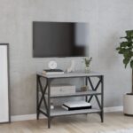 Chic Grey Sonoma TV Stand Media Storage Cabinet Industrial Iron Frame Wood