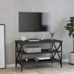 Chic Black Engineered Wood TV Cabinet Media Unit with Iron Frame and Storage