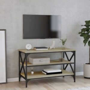 Chic Sonoma Oak TV Stand Media Storage Cabinet with Iron Frame and Shelves