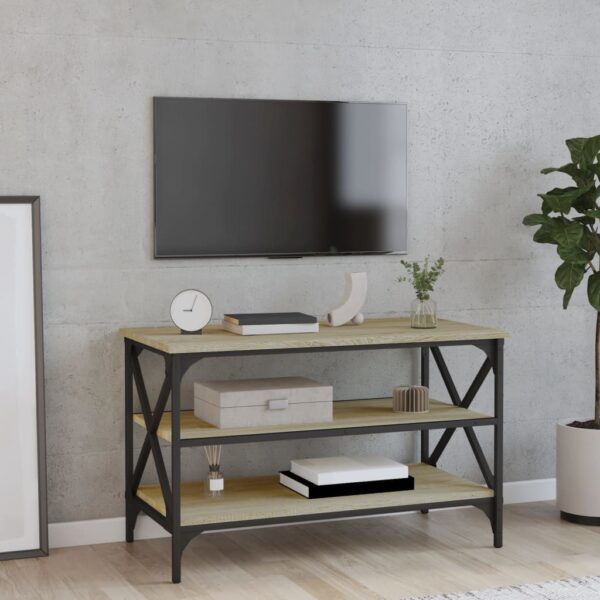 Chic Sonoma Oak TV Stand Media Storage Cabinet with Iron Frame and Shelves