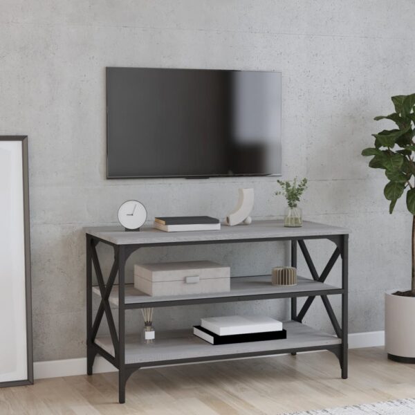 Chic Grey Sonoma TV Stand Media Storage Cabinet Industrial Iron Frame Wood