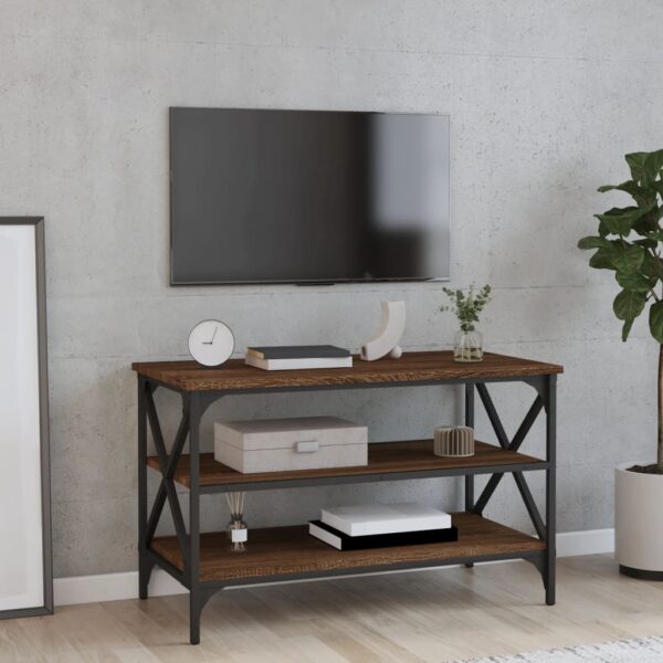 Chic Brown Oak Engineered Wood TV Cabinet with Iron Frame and Storage Space