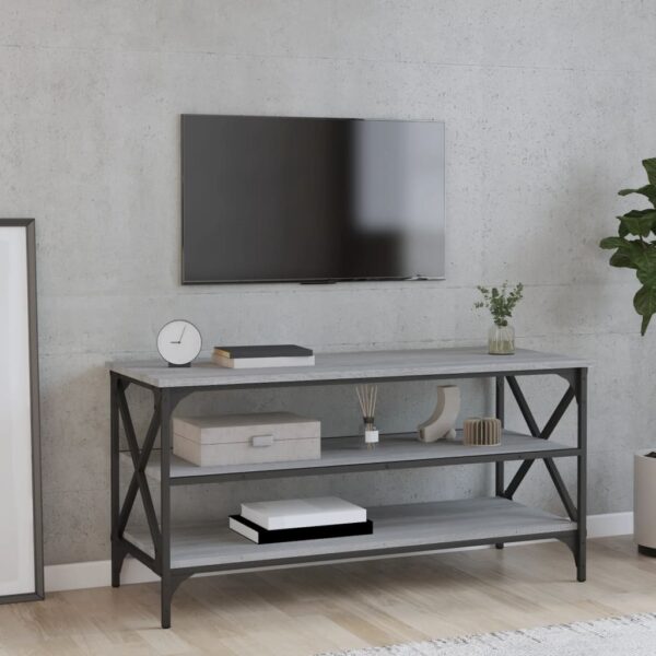 Chic Grey Sonoma TV Stand Media Storage Cabinet Engineered Wood Iron Frame