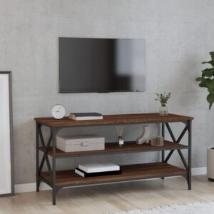 Chic Brown Oak Engineered Wood TV Cabinet Spacious Storage Industrial Design