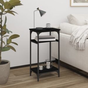 Chic Black Side Table Engineered Wood Sturdy Modern Storage Adjustable Legs