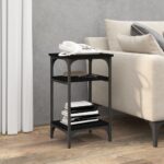 Chic Black Side Table Industrial Charm Engineered Wood Storage Adjustable Legs