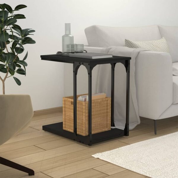 Chic Black C-Shape Side Table Engineered Wood Sturdy Top Storage Space Saver