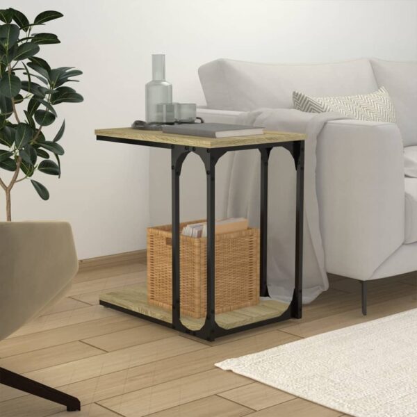 Stylish Sonoma Oak Side Table C-Shape Engineered Wood Steel Frame Storage