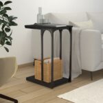 Chic Black C-Shape Side Table Engineered Wood Steel Frame Storage Space Saver