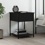 Elegant Black Bedside Table Engineered Wood Sturdy Metal Frame Ample Storage