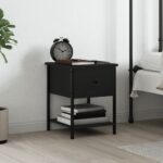 Elegant Black Bedside Table Engineered Wood Sturdy Metal Frame Ample Storage